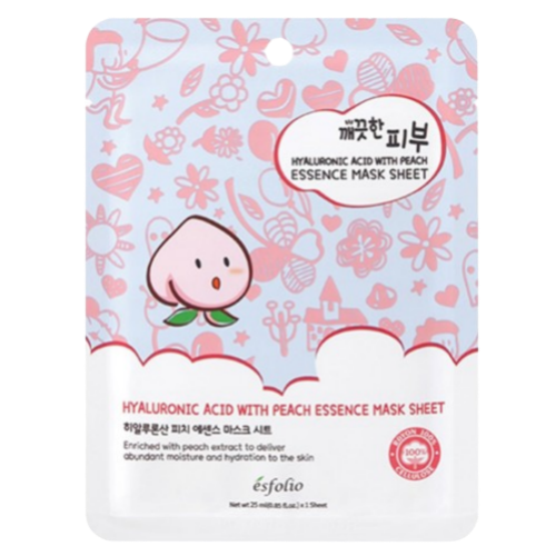 Esfolio Hyaluronic Acid with Peach Essence Mask Sheet lakštinė veido kaukė su hialurono rūgštimi ir persikų ekstraktu