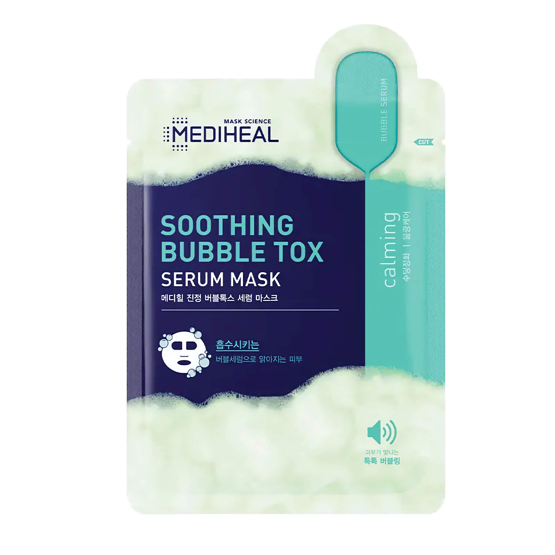 MEDIHEAL Soothing Bubble Tox Serum Mask – putojanti raminamoji kaukė su cica ir hialuronu