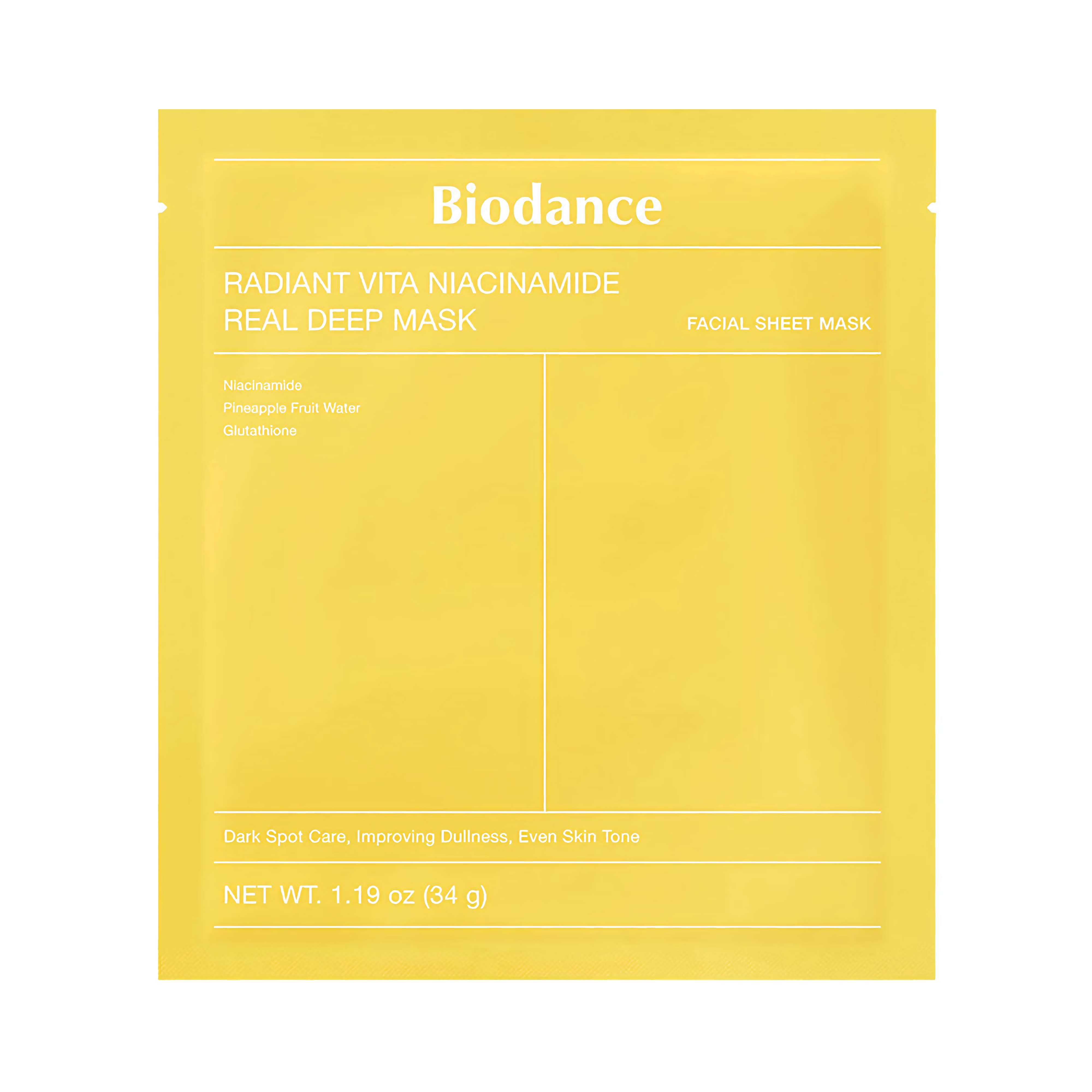 BIODANCE Radiant Vita Niacinamide Real Deep Mask Sheet - veido kaukė su niacinamidu